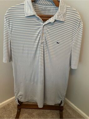 Vineyard Vines Men’s White Polo with Light Blue Stripes